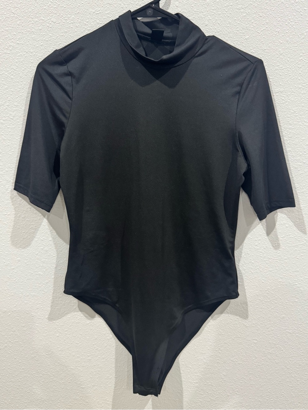 SHEIN Black Short-Sleeve Mock Neck One-Piece Bodysuit